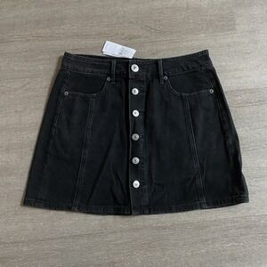 American Eagle Black Denim Mini Skirt Women Size 4 Button Front‎ NWT NEW Cotton